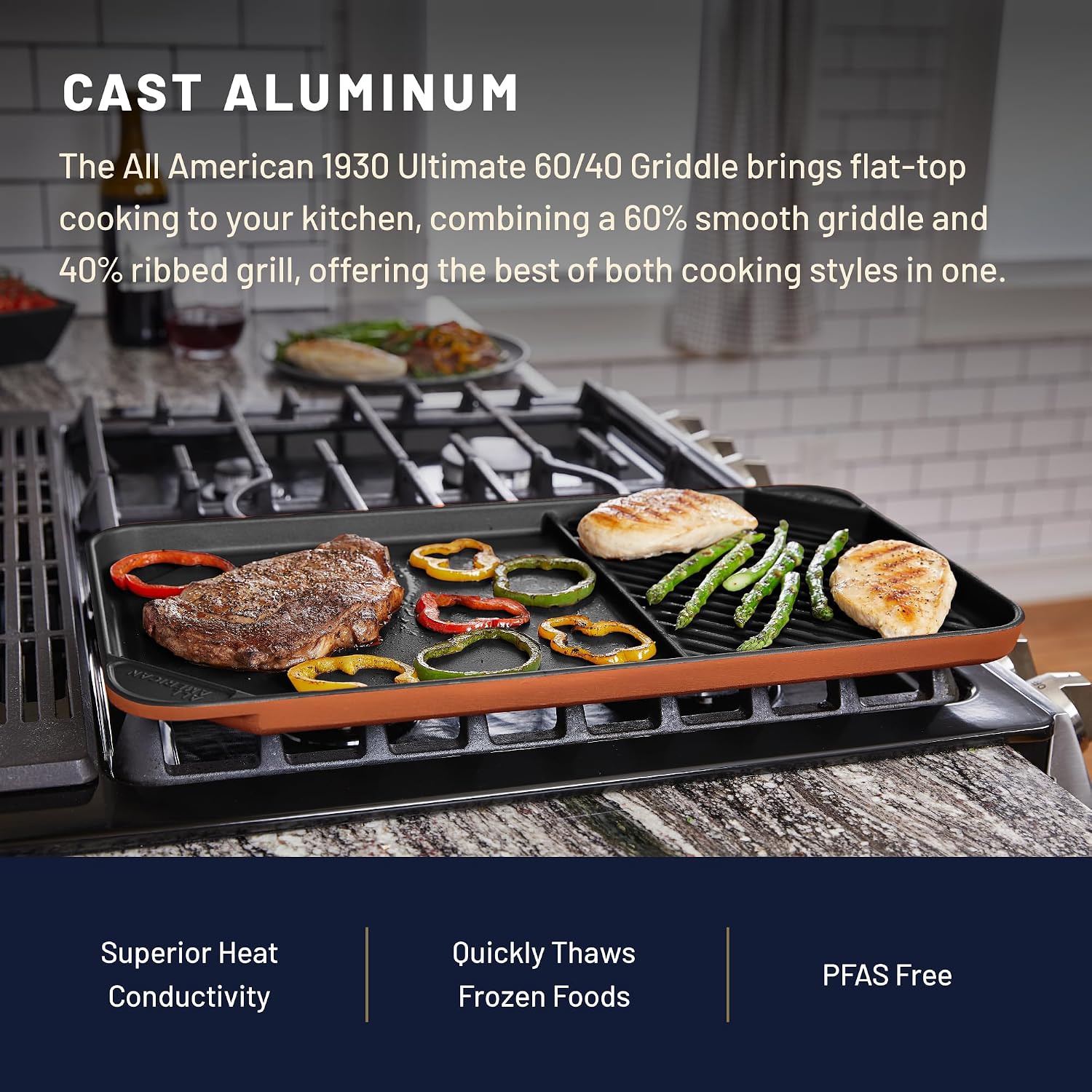 All American 1930 - Ultimate 60/40 Griddle with Ceramic Non-Stick Coating - Black Onyx - Durable & PFAS Free - Indoor Griddle for Easy Prep, Cooking, & Cleaning - Made in the USA