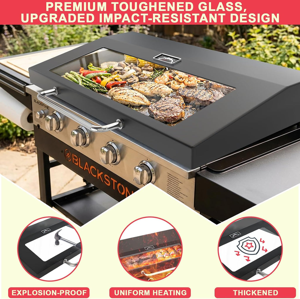 Upgrade Hinged Lid for Blackstone 36 inch Omnivore Griddle, 5856 Visualized Glass Hard Hinged Cover w/Thermometer for Blackstone 36' Omnivore 1554 2210 2322 2310 1825 Flat Top Griddle Accessories