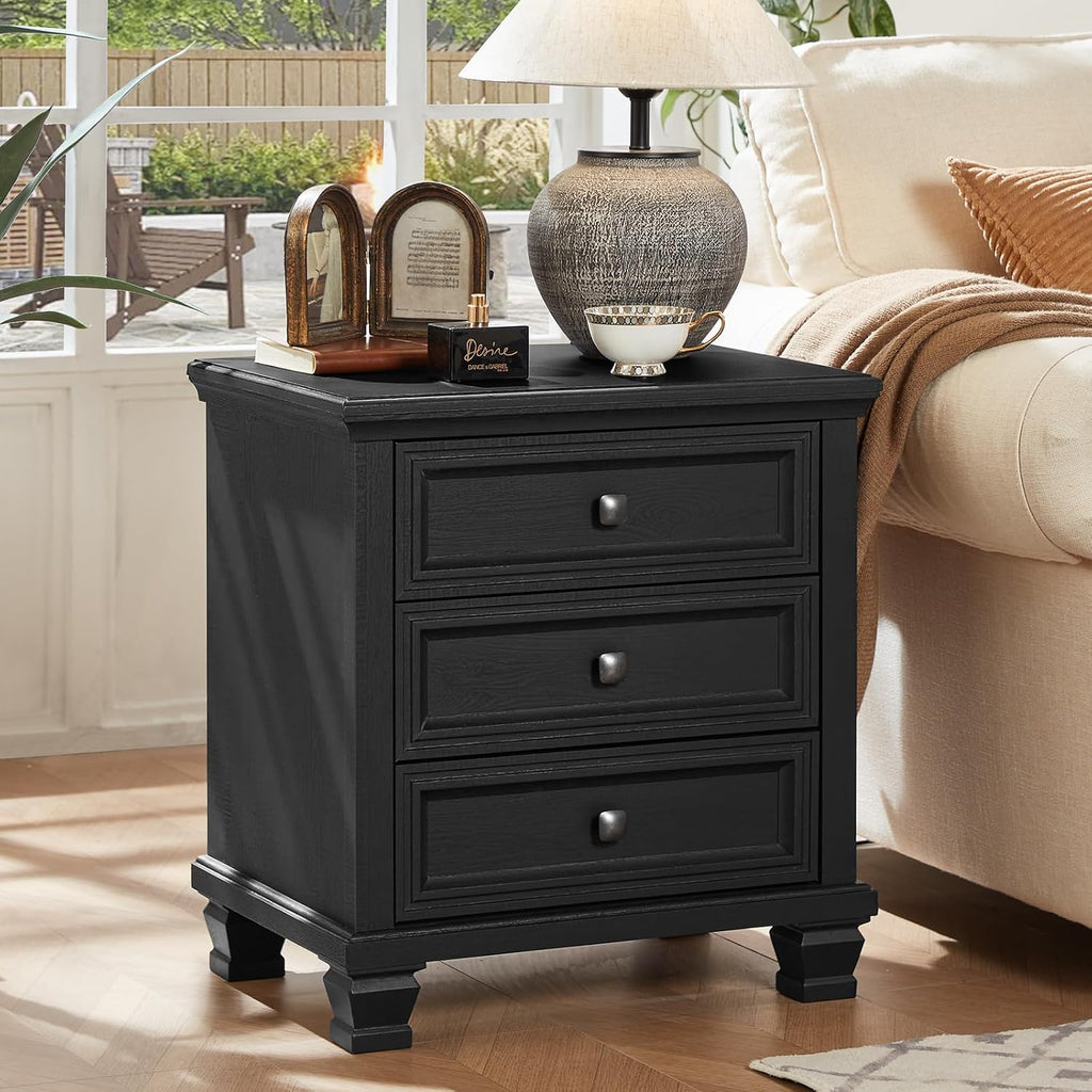 SAVOR LIFE Farmhouse Bedroom Dresser and Nightstand Set of 4, 6 Drawer Tall & 5 Drawers Dresser & 3 Drawer Nightstand Set with Wooden Legs, Rustic Wood Furniture for Bedroom, Hallway, Black