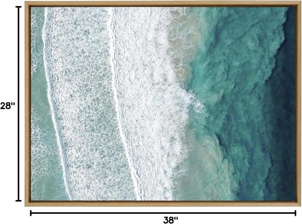 Kate and Laurel Sylvie Ocean Waves by the Bay Framed Canvas Wall Art by The Creative Bunch Studio; 28x38 Natural; Ocean Coastal Landscape Wall Décor