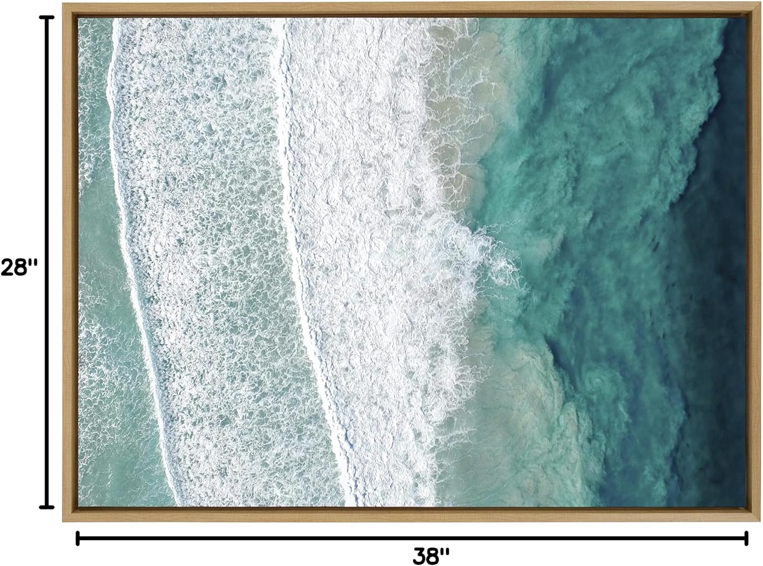 Kate and Laurel Sylvie Ocean Waves by the Bay Framed Canvas Wall Art by The Creative Bunch Studio; 28x38 Natural; Ocean Coastal Landscape Wall Décor