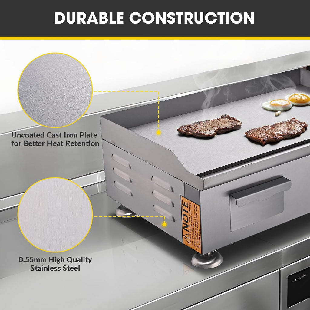 Yescom WeChef 3000W 22'' Electric Griddle Countertop Commercial Flat Top Hot Plate Restaurant BBQ Grill, 26ECG003-22IN-11-1