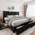 iPormis King Size Bed Frame with 4 Storage Drawers, Upholstered Platform Bed Frame with Charging Station, Modern Wingback Storage Headboard, Easy Assembly, Black