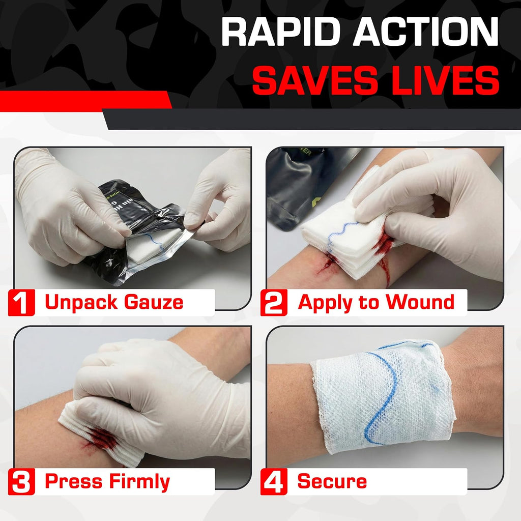 Kaolin Hemostatic Combat Gauze 3' x 12.5 Ft Flexible Z Fold Wound Packing Gauze for Stop The Bleed Trauma Kits First Aid Emergency Medical Supplies 10-Pack