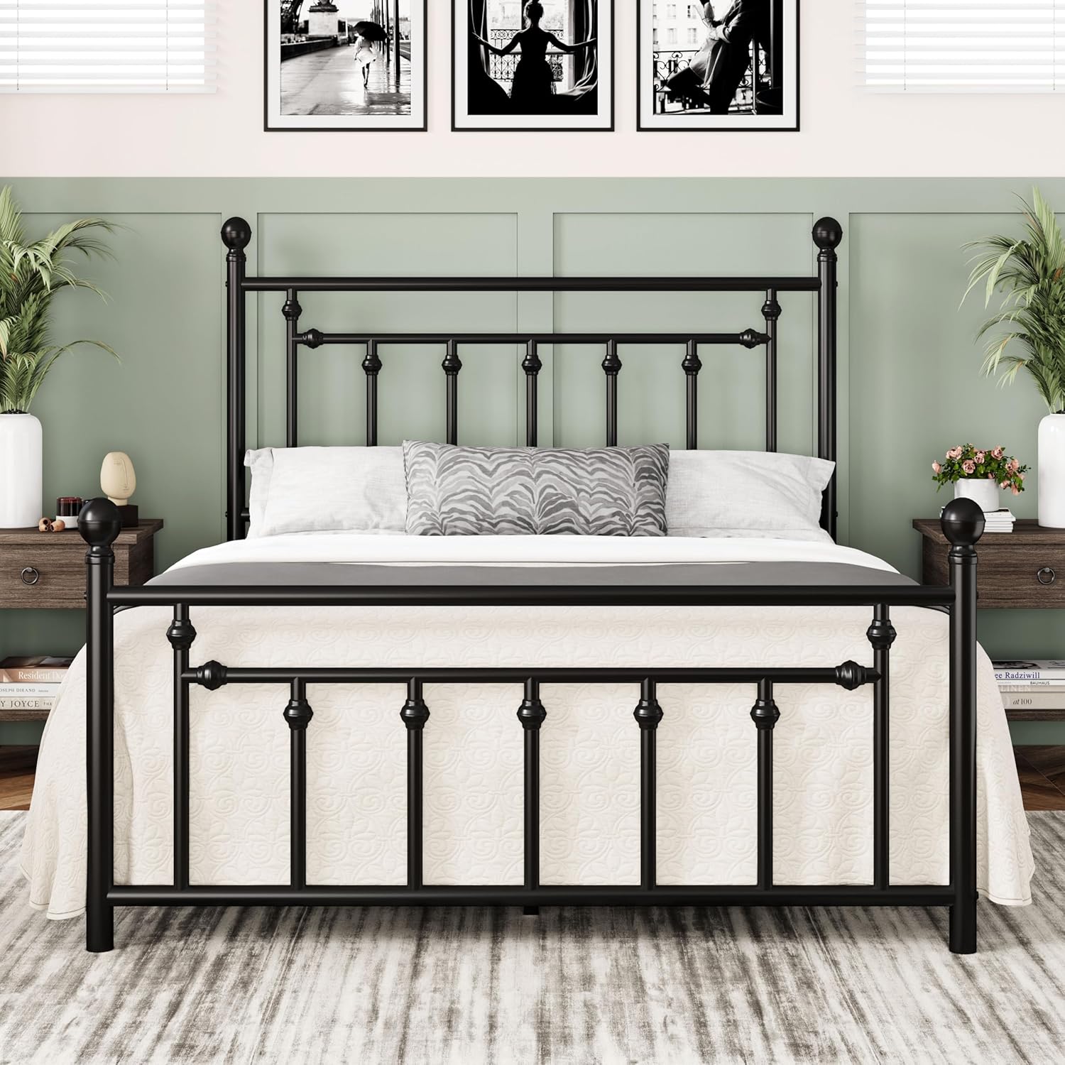 Allewie 14 Inch Full Size Metal Platform Bed Frame with Victorian Vintage Headboard and Footboard/Mattress Foundation/Under Bed Storage/No Box Spring Needed/Easy Assembly/Noise Free/Black