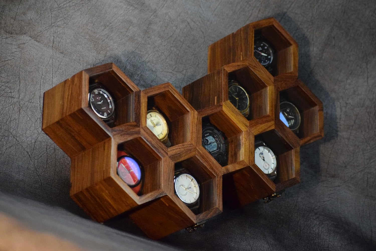 Extra Large Superior Rosewood Honeycomb Watch Box Display Case Holder Collector Organizer for Men, Vintage Watch Storage Box to Store and Keep your Watches Safe and Sophisticated (nine storage)