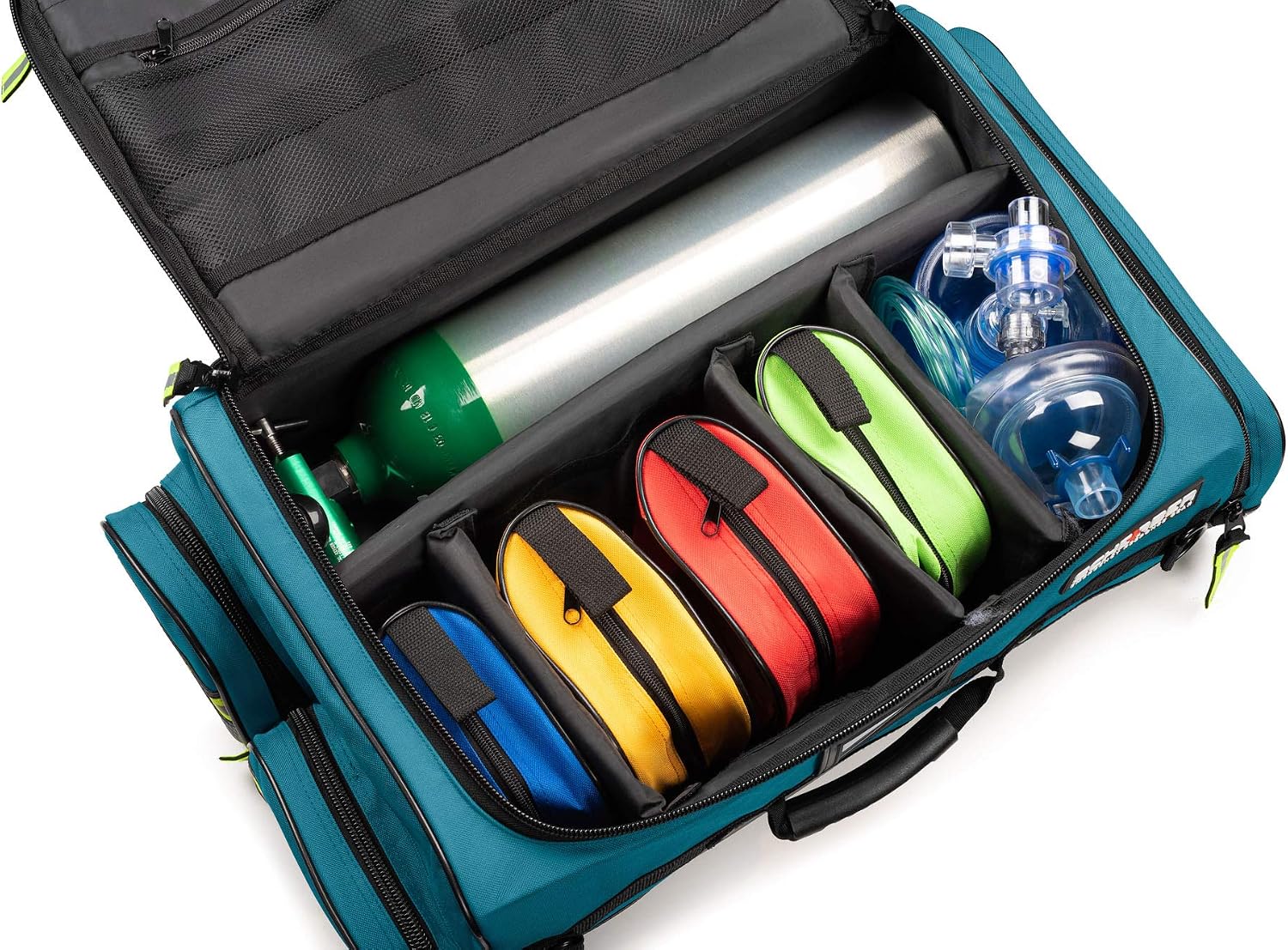 Scherber Fully Stocked First Responder Ultimate Professional EMT/EMS Trauma Kit | HSA/FSA Approved | w/10+ Compartments, Zippered Pockets, Dividers, Oxygen Access & 260+ First Aid Supplies (Blue)