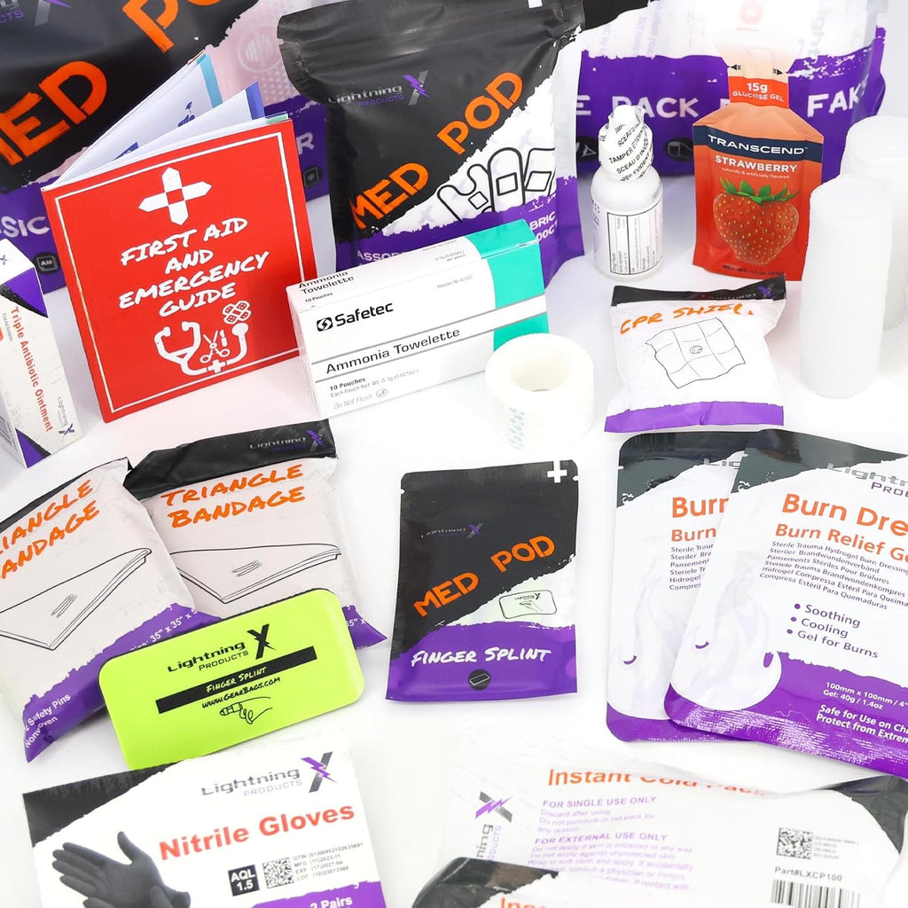 Lightning X Products Lightning X Mid-Sized First Responder EMT Bag | LXMB25 Fully Stocked Aid Kit w/ 200+ BLS Supplies - Black