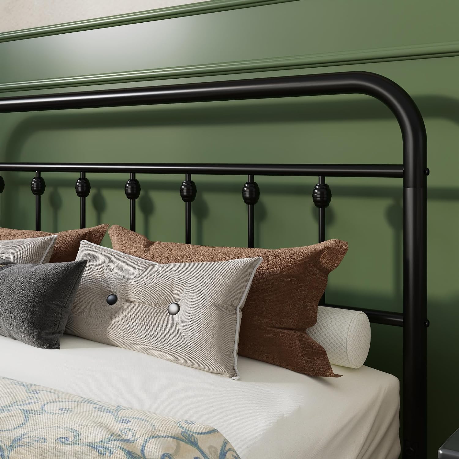 SHA CERLIN Full Size Metal Platform Bed Frame with Victorian Style Iron-Art Headboard and Footboard, Easy Assembly, Under Bed Storage, No Box Spring Required, Black