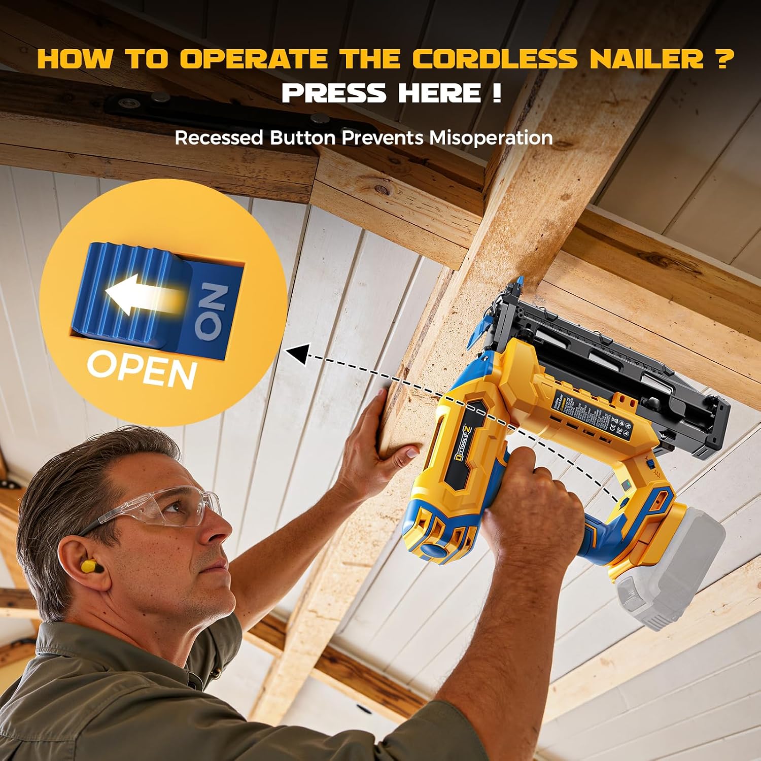Cordless 16GA Finish Nailer Compatible with Dewalt Battery, 3/4 to 2-1/2 Inch Straight Power Motor Tool 20V,Tool-Free Adjustment, Dual Firing Modes Brad Nail Gun for Finish Work, Tool Only, 5.7LBS
