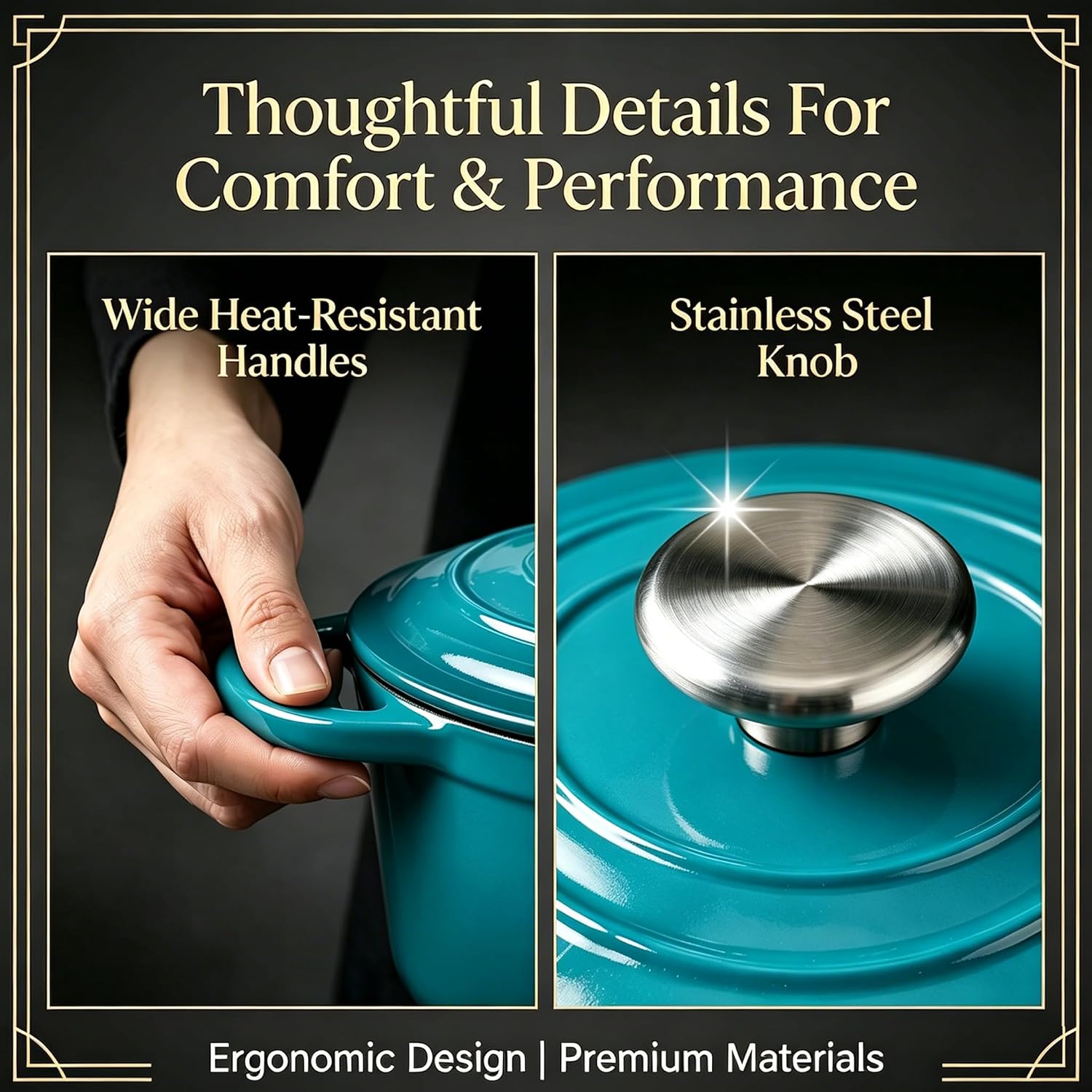 QuliMetal Enameled Cast Iron Cookware Set, 4-Piece Pots and Pans Set with Lids, 10.25' Skillet, 2QT Saucepan, 2.8QT & 4.8QT Dutch Ovens, Oven Safe to 500°F, All Stovetops Compatible - Teal