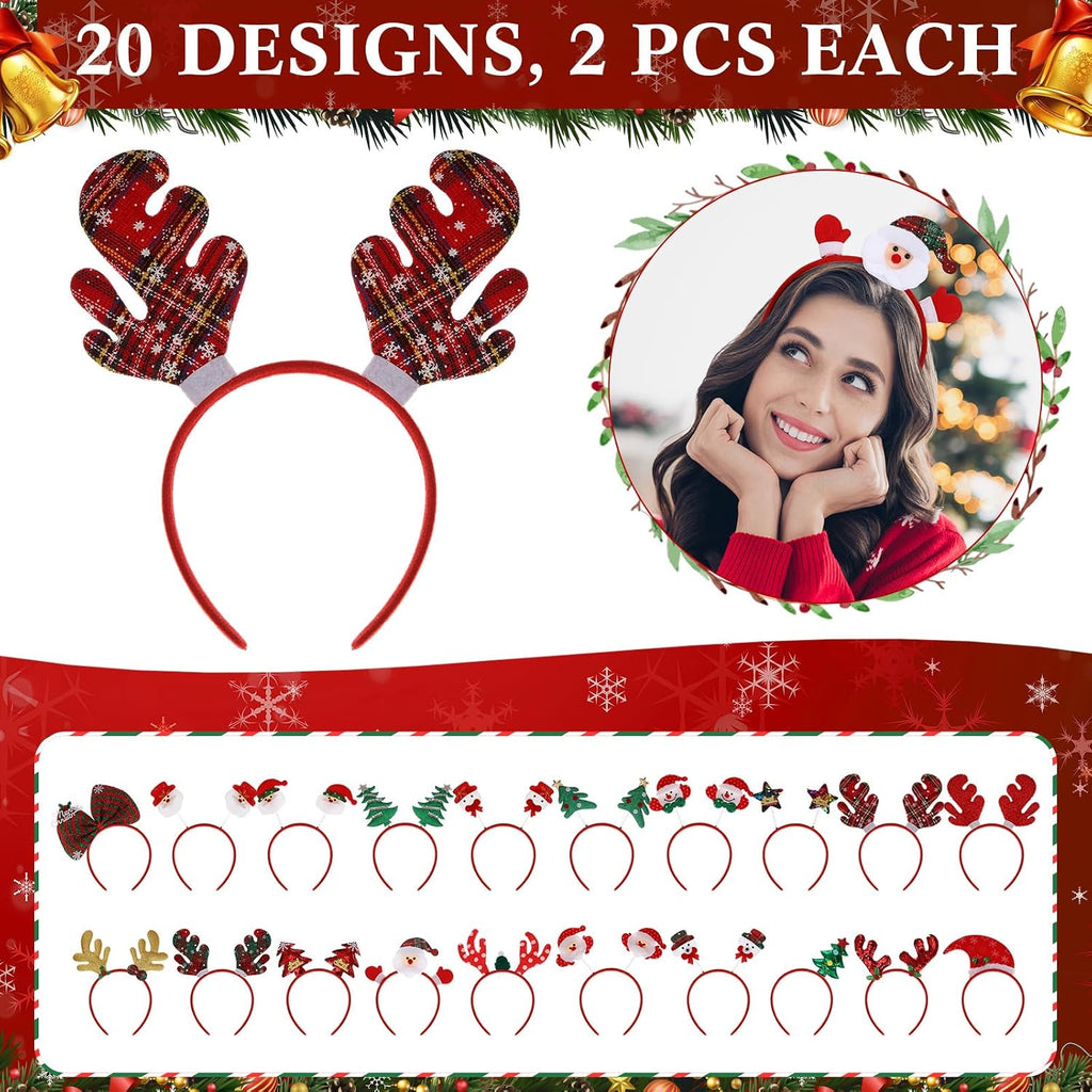 Hiboom 400 Pcs Christmas Party Favors Bulk, Xmas Gift Decorations Accessories, Glasses, Elk Headbands, Jingle Bell Necklaces, Glow Bracelets, Holiday Booth Props Supplies Stocking Stuffers