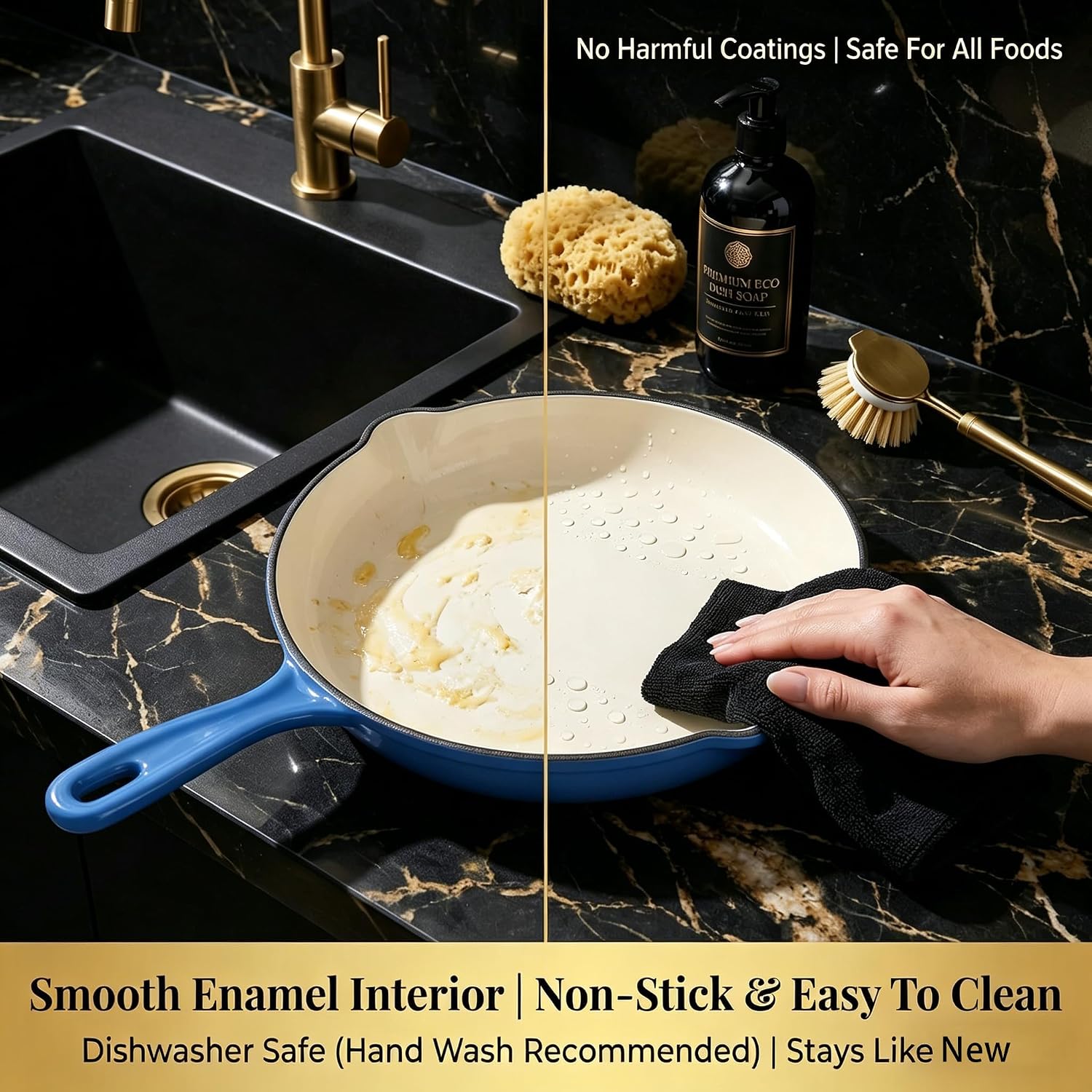 QuliMetal Enameled Cast Iron Cookware Set, 4-Piece Pots and Pans Set with Lids, 10.25' Skillet, 2QT Saucepan, 2.8QT & 4.8QT Dutch Ovens, Oven Safe to 500°F, All Stovetops Compatible - Cobalt Blue