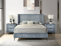 Roundhill Furniture Mavela Wide Wale Corduroy Upholstery Panel Queen Bed with 2 Nightstands, Blue