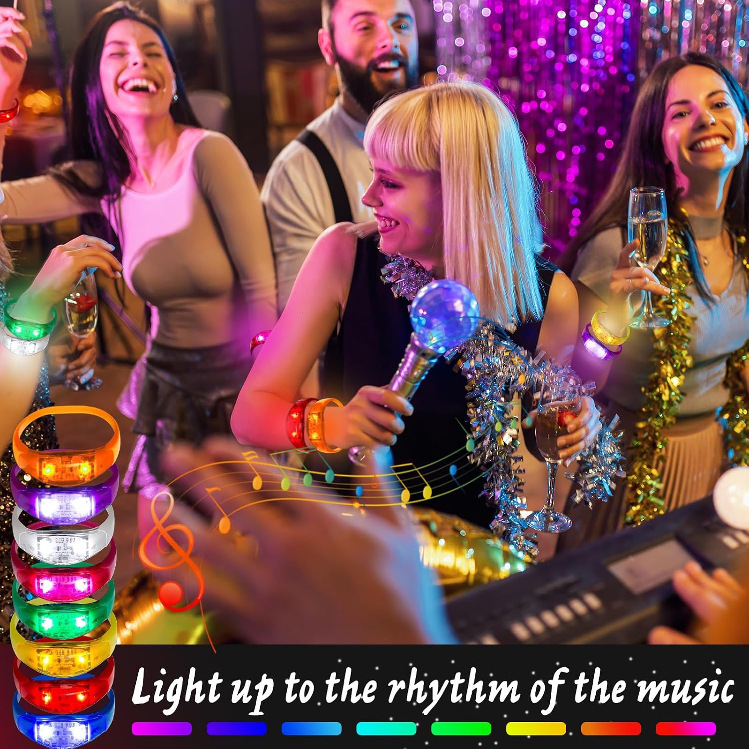 96 Pcs LED Glow Bracelets Sound Activated Light Up Bracelets for Adults & Kids Glow in the Dark Party Supplies Birthday Party Favors for Christmas, Halloween, Rave, New Year, Concert