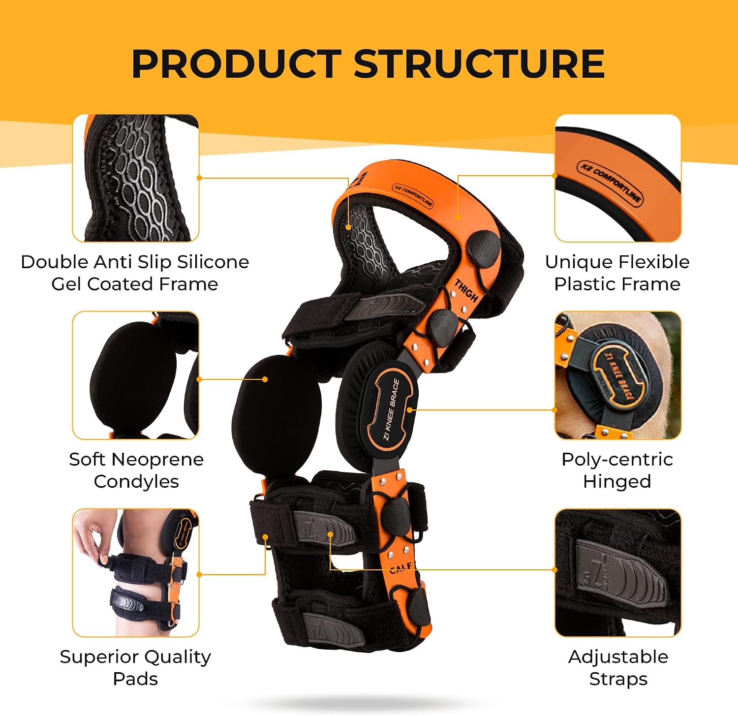 Z ONE Z1 K2 Comfortline Hinged Knee Brace for Men & Women – Knee Support for ACL, MCL, LCL, PCL, Ligament and Sports Injuries, Arthritis Pain, Meniscus Tear and Mild Osteoarthritis (S8)