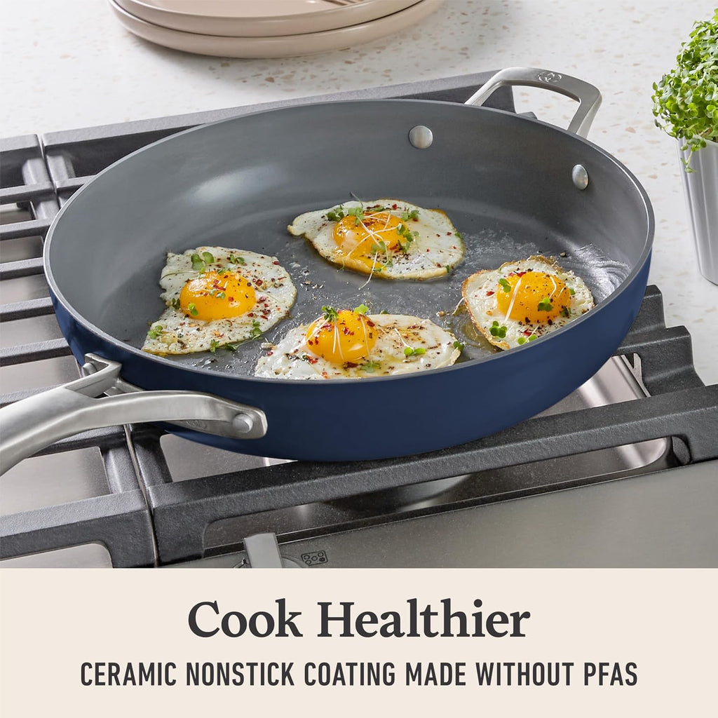 Calphalon® Premier Ceramic Nonstick 12' Frying Pan with Lid, Midnight Blue