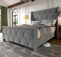 OHOHOLIVE Queen Size Bed Frame with 56' Headboard - Velvet Upholstered Wingback Platform Bed Frame, Noise Free, Sturdy Wooden Slat Support (Deep Gray, Queen)