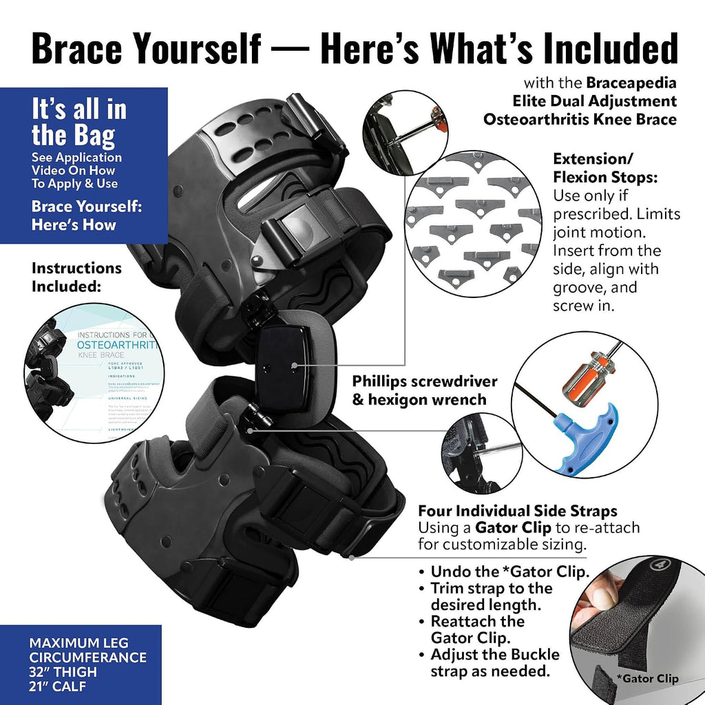 Elite Dual Adjustment Hinged Knee Brace for Men & Women - Knee Support Braces for ACL, Meniscus, Hyperextension Control, Patella & Joint Stability, Right