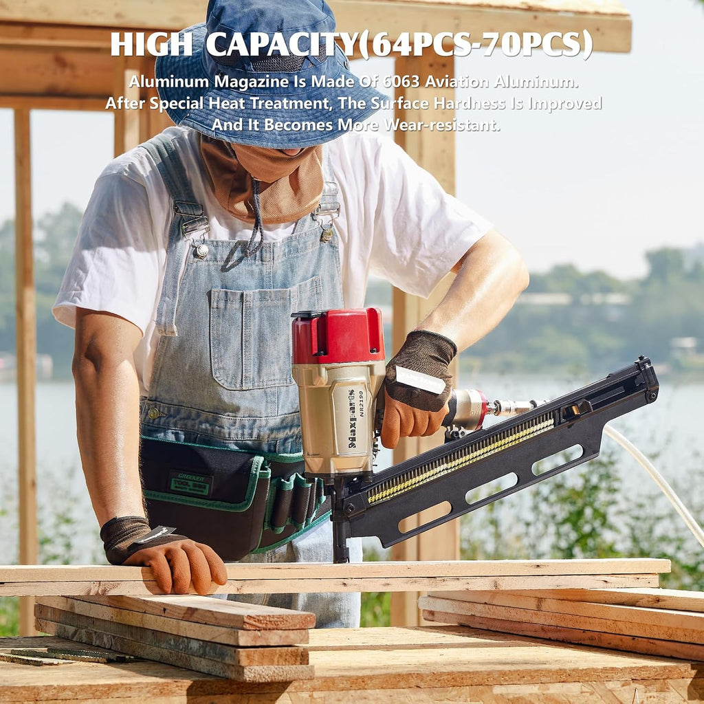 Maxparts Framing Nail Gun NR2190, 21° Aluminum Magazine, Framing Nailer Accepts 2' To 3-1/2' Nails, with Rapid Shooting Engine for Pallet, Crating, Framing, Fencing