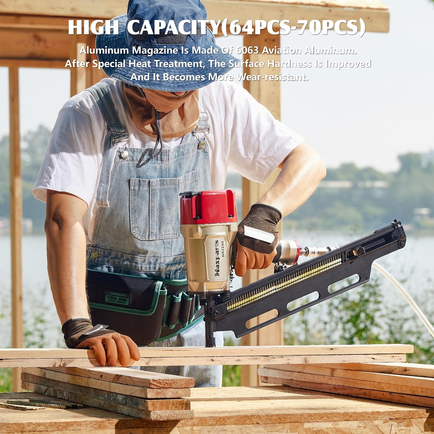 Maxparts Framing Nail Gun NR2190, 21° Aluminum Magazine, Framing Nailer Accepts 2' To 3-1/2' Nails, with Rapid Shooting Engine for Pallet, Crating, Framing, Fencing