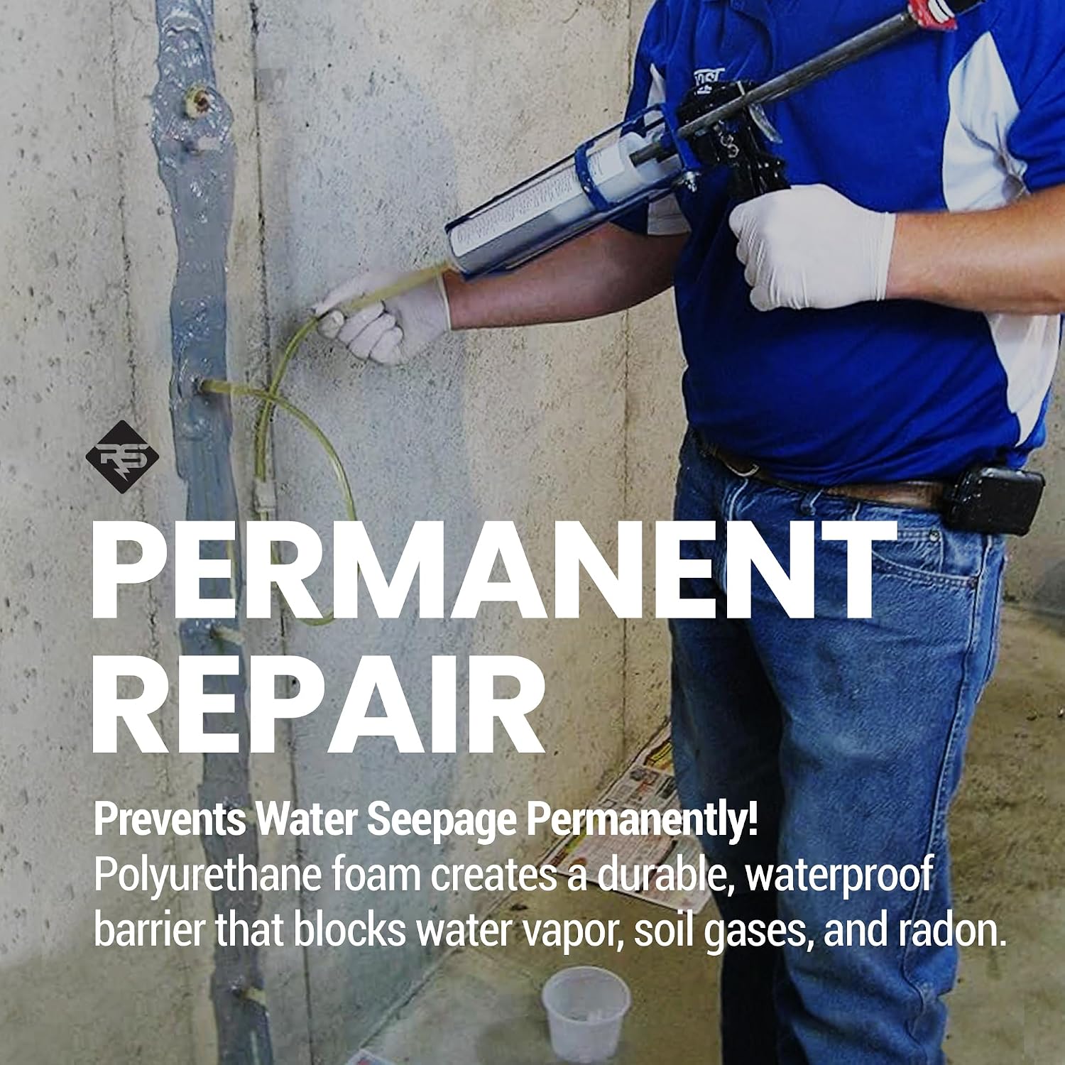 RadonSeal PRO Foundation Crack Repair Kit (30 ft) – Polyurethane Injection Foam for Basement & Concrete Wall Leaks