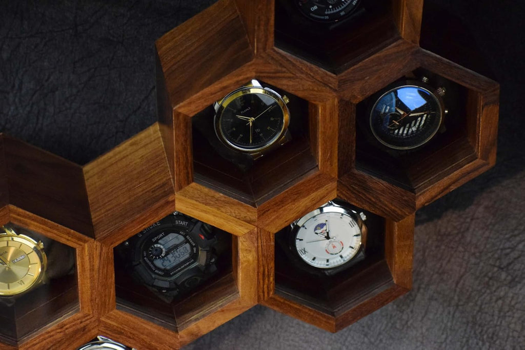 Extra Large Superior Rosewood Honeycomb Watch Box Display Case Holder Collector Organizer for Men, Vintage Watch Storage Box to Store and Keep your Watches Safe and Sophisticated (nine storage)