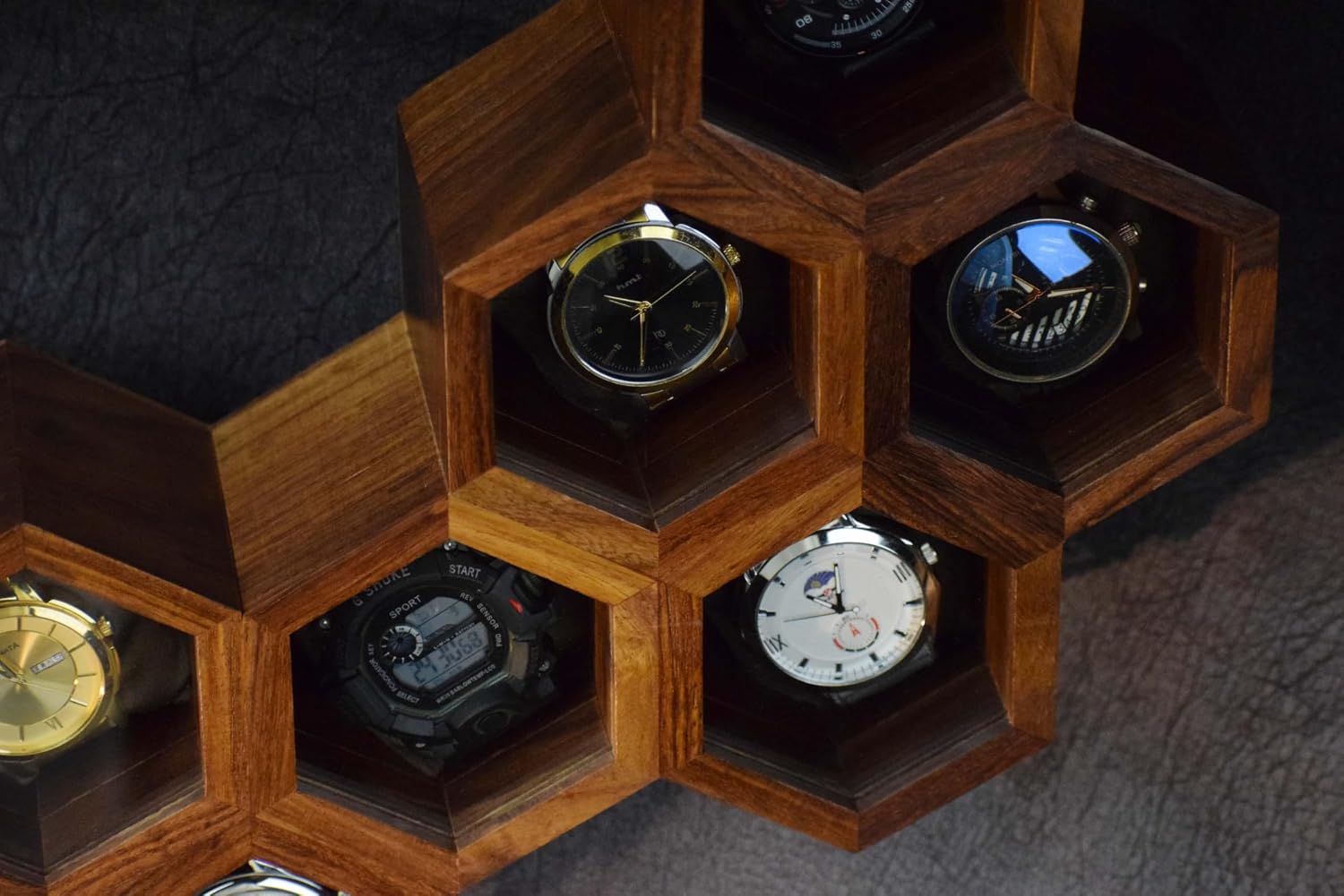 Extra Large Superior Rosewood Honeycomb Watch Box Display Case Holder Collector Organizer for Men, Vintage Watch Storage Box to Store and Keep your Watches Safe and Sophisticated (nine storage)