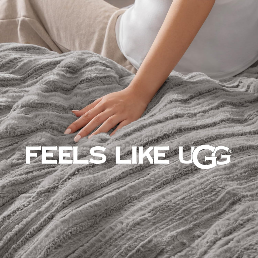 UGG Kenzie Comforter Set with 2 Pillow Shams Plush Faux Fur Bedding Soft Warm Down Alternative Comforter Washable Hypoallergenic Fluffy Blanket Set for Bedroom, King/California King Size, Seal