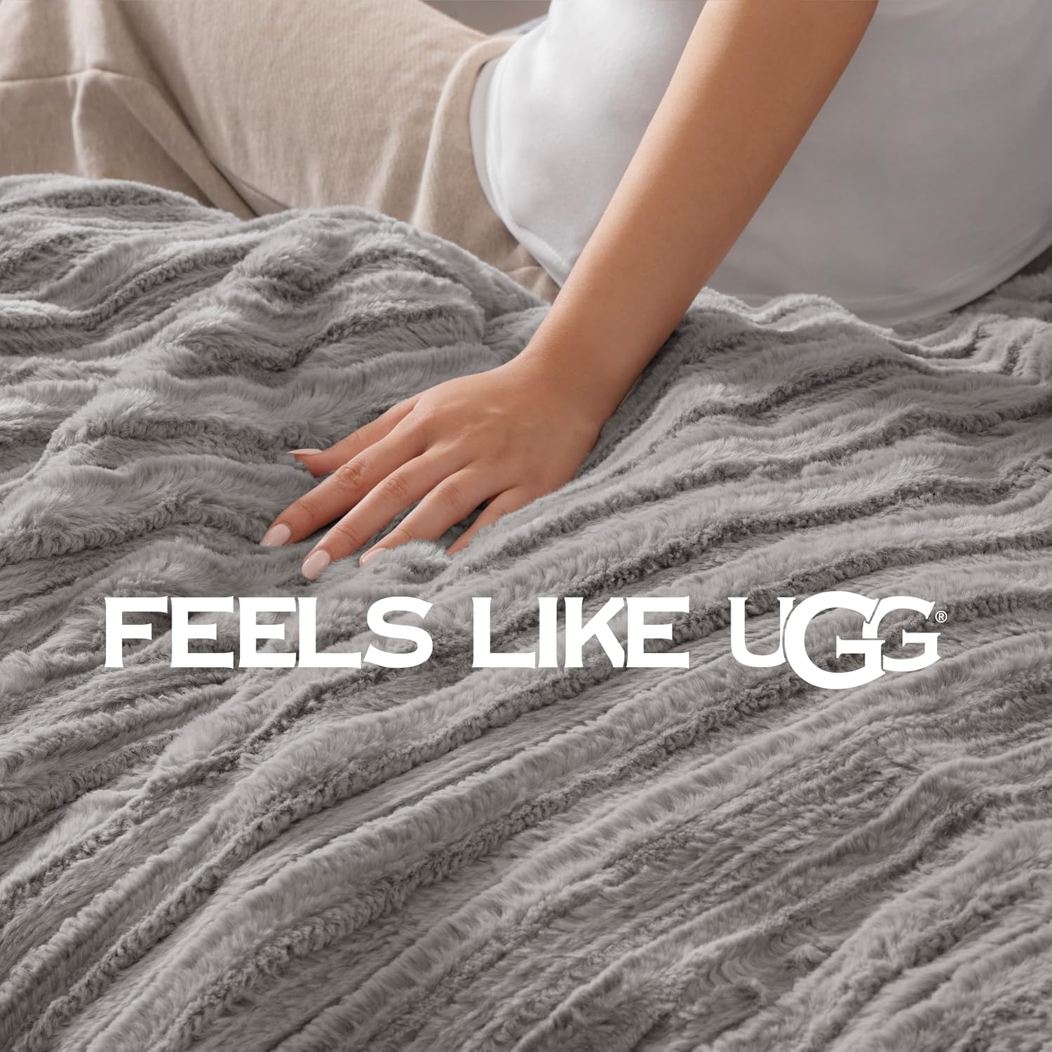 UGG Kenzie Comforter Set with 2 Pillow Shams Plush Faux Fur Bedding Soft Warm Down Alternative Comforter Washable Hypoallergenic Fluffy Blanket Set for Bedroom, King/California King Size, Seal