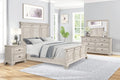 Roundhill Furniture Renova Distressed Parchment Wood Bedroom Set, Panel Bed, Dresser, Mirror, Nightstand, King
