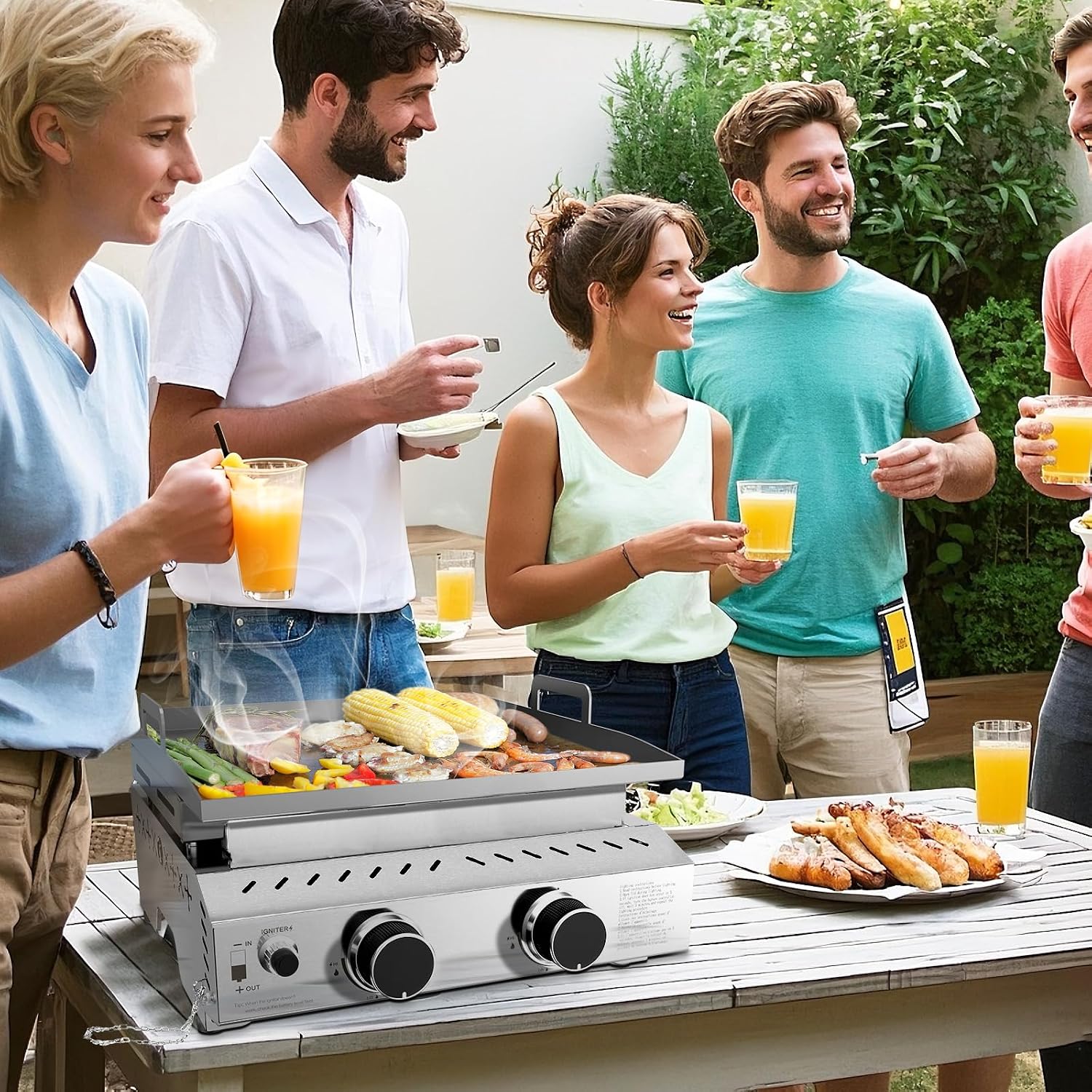 R.W.FLAME Portable Propane Griddle,Stainless Steel Gas Grill,Table Top Grill for Outdoor BBQ,Camping and RVs,Silver (2 Burner)