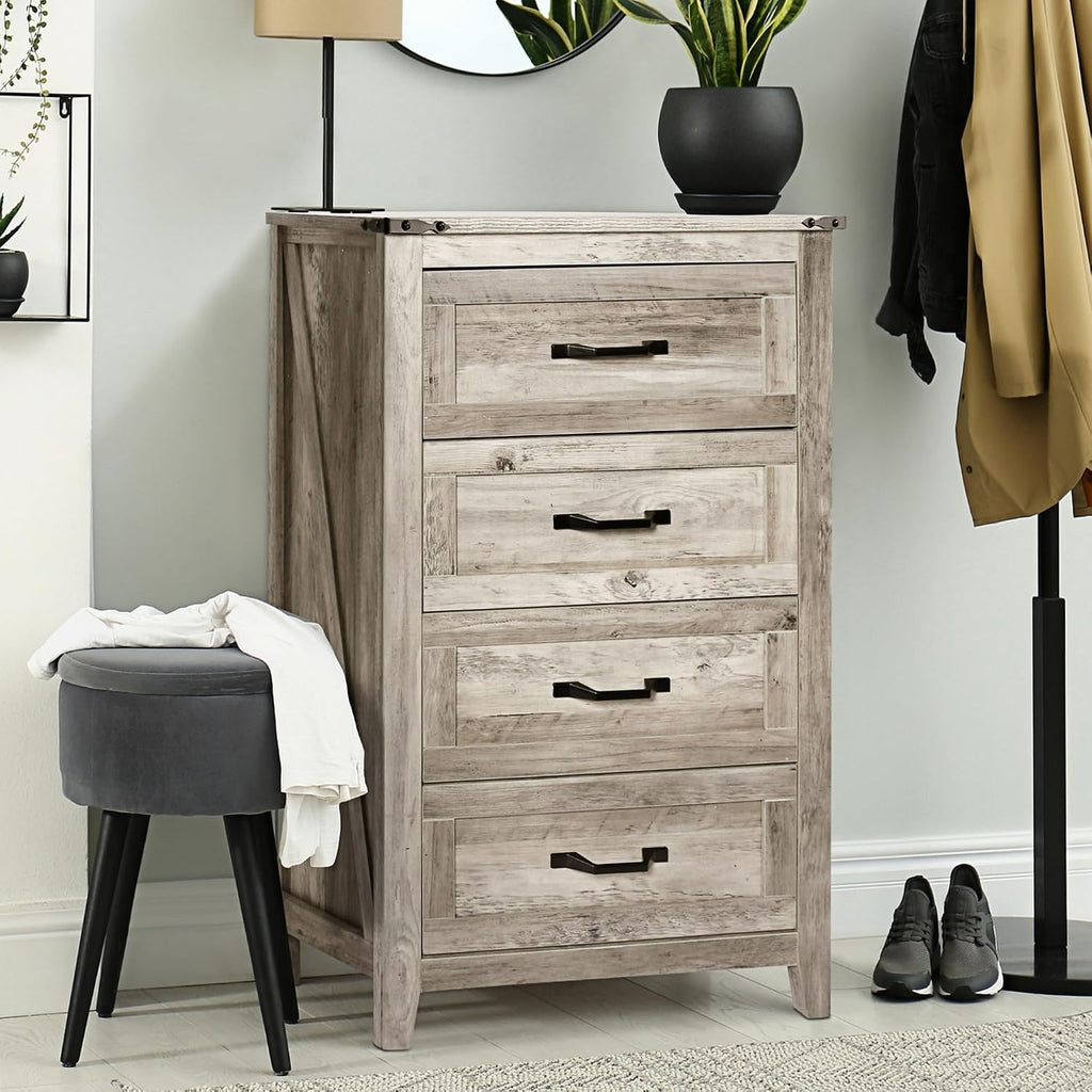 NEDYO Farmhouse 4 Drawer Dresser, 39' Tall Chest of Drawers, Wooden Dresser, Storage Organizer Cabinet for Bedroom Living Room Hallway and Entryway. Light Rustic Oak