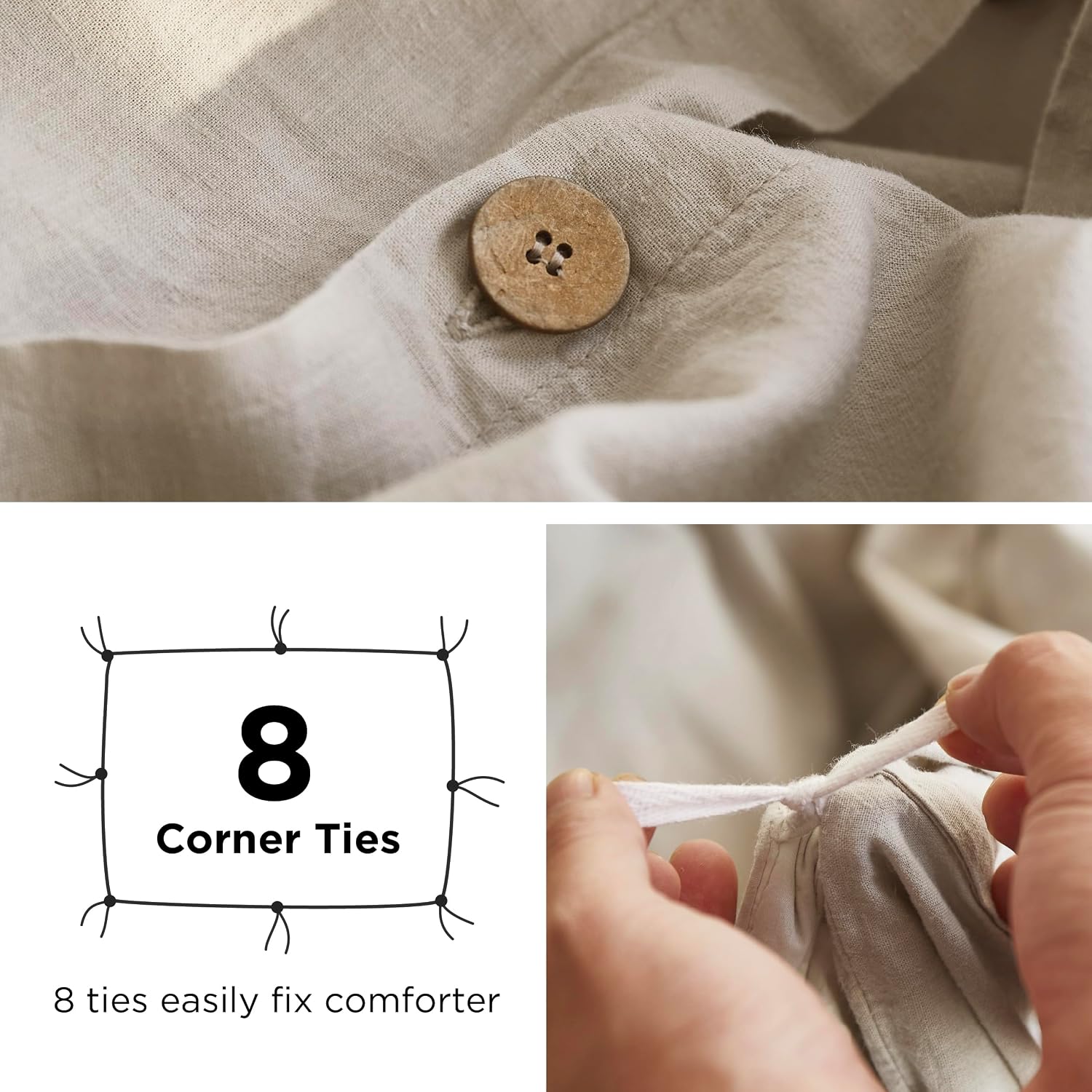 Bedsure Linen Duvet Cover Queen - Linen Cotton Blend Duvet Cover, PureWoven Cooling & Breathable Bedding Set for Hot Sleepers, Moisture Wicking & Durable Cover Set 3 Piece (Natural Color)