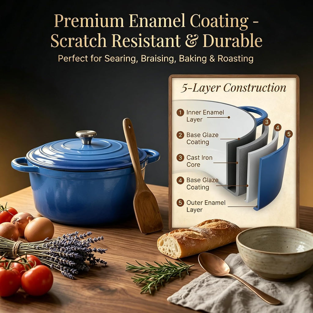 QuliMetal Enameled Cast Iron Cookware Set, 4-Piece Pots and Pans Set with Lids, 10.25' Skillet, 2QT Saucepan, 2.8QT & 4.8QT Dutch Ovens, Oven Safe to 500°F, All Stovetops Compatible - Cobalt Blue