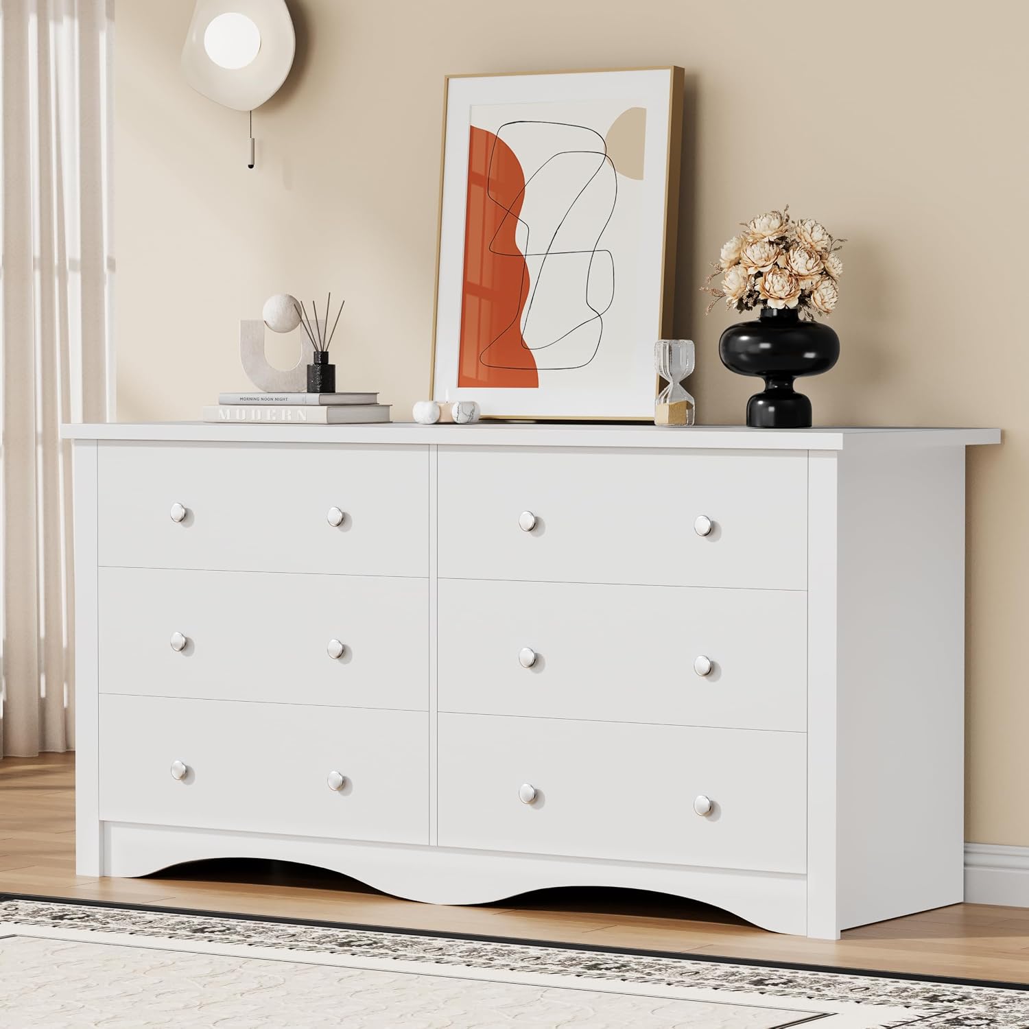 YESHOMY Dresser for Bedroom with 6 Drawers, 47.2' Modern Chest of Drawers, Wooden Dressers, TV Stand for Living Room,Closet, Hallway (White)