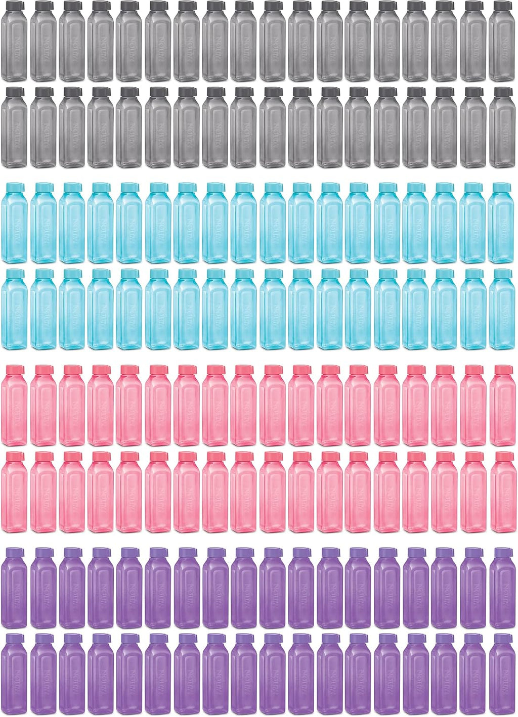 Sports Water Bottle Square Juice Box 144 Set 17 oz. Great for Juices Milk Smoothies Plastic Wide-Mouth Reusable Leak Proof Drink Bottle/Carton for School Bags Lunch Boxes Gym Flip Lid -BPA Free