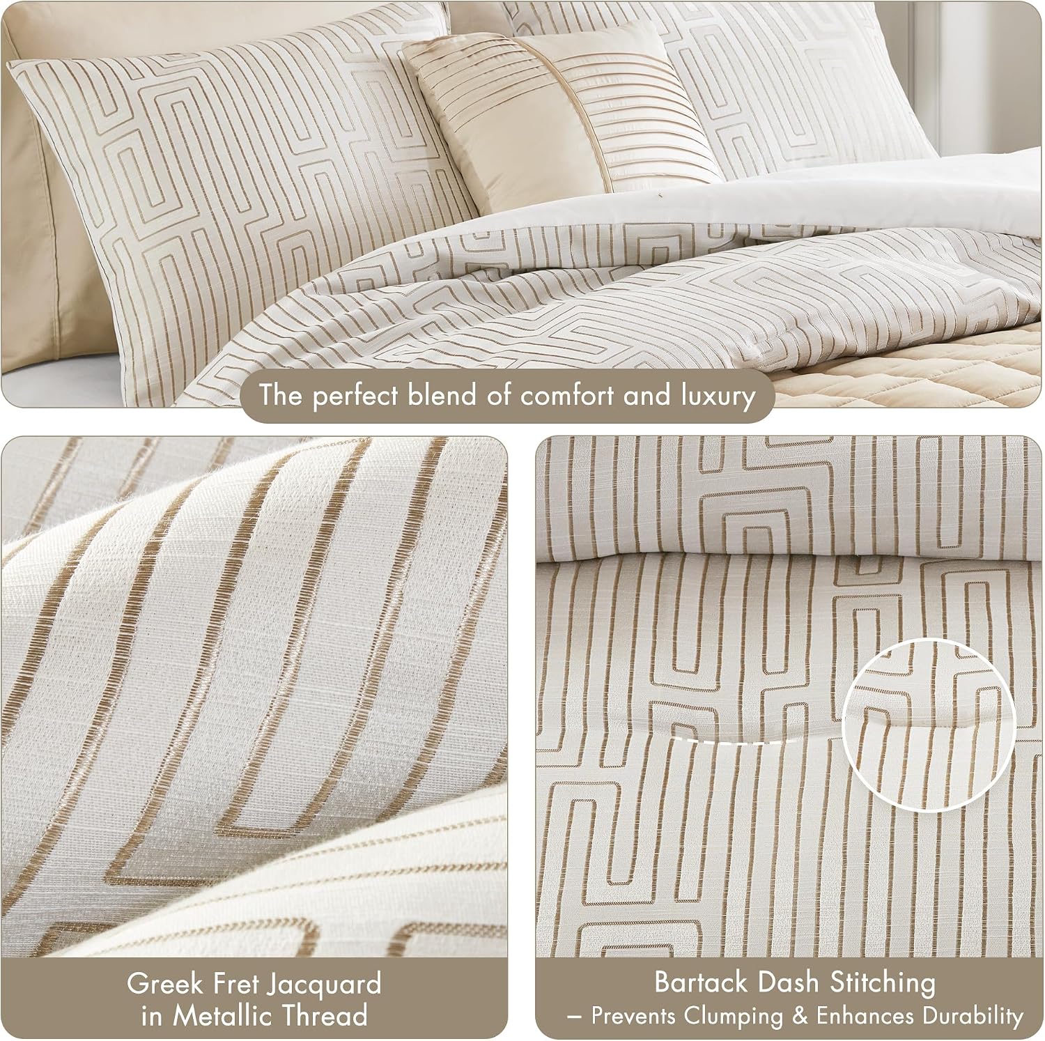 Madison Park King Comforter Set Jacquard Metallic Thread Comforters, All Season Comforter & Quilt Bedding Set King Size Comforter, Decor Pillows, Shams, Royce, King Ivory 5 Piece