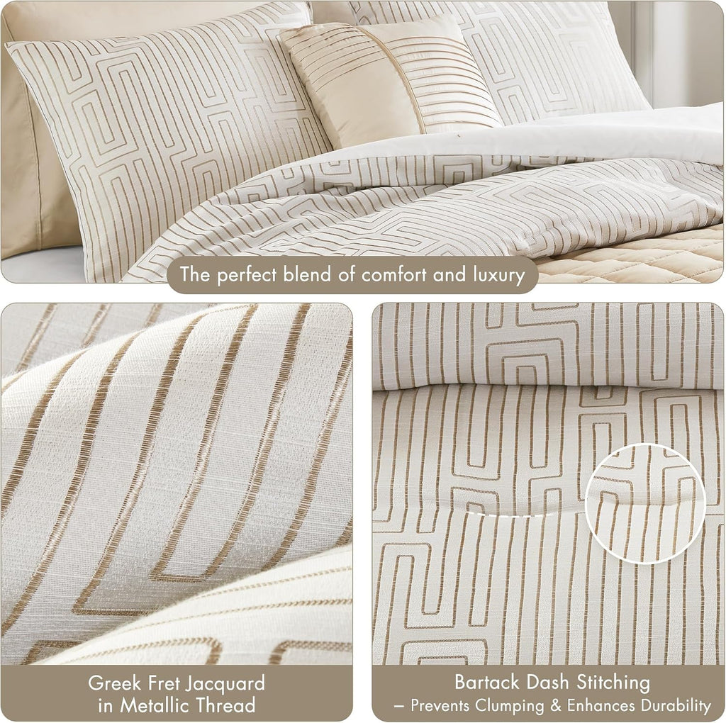 Madison Park Queen Comforter Set Jacquard Metallic Thread Comforters Queen Size Bed, All Season Comforter & Quilt Bedding Set Queen Size Comforter, Decor Pillows, Shams, Royce, Queen Ivory 5 Piece