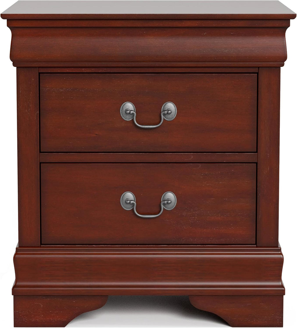 Furniture of America Arabella Traditional Solid Wood 3 Piece Bedroom Set, King Bed Frame, Nightstand, and Chest, Chic Sleigh Design Bedframe with Headboard and Footboard, Box Spring Needed, Cherry