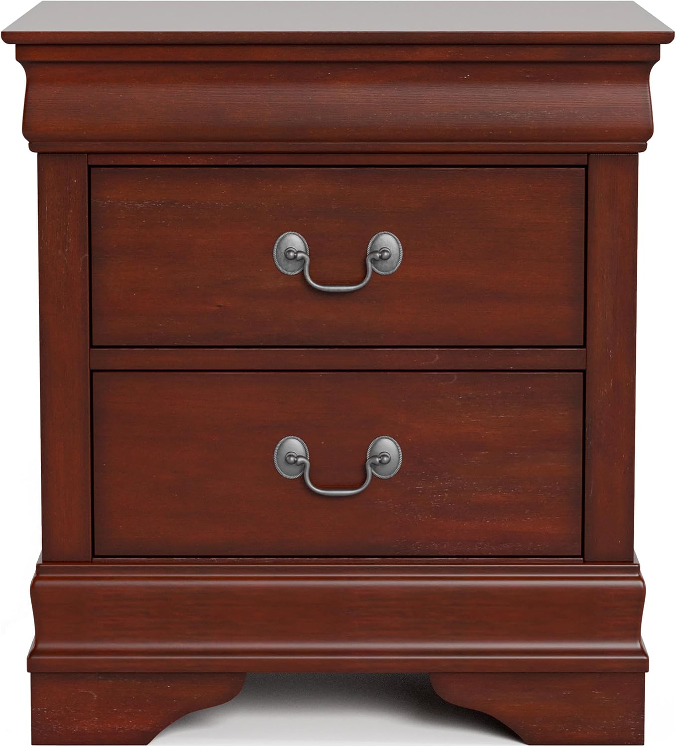 Furniture of America Arabella Traditional Solid Wood 3 Piece Bedroom Set, King Bed Frame, Nightstand, and Chest, Chic Sleigh Design Bedframe with Headboard and Footboard, Box Spring Needed, Cherry
