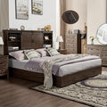 VanAcc Queen Size Bed Frame, Wooden Platform Storage Bed with 51.2' Bookcase Headboard, 2 Drawers, Charging Station/No Box Spring Needed/Noise Free(Brown)