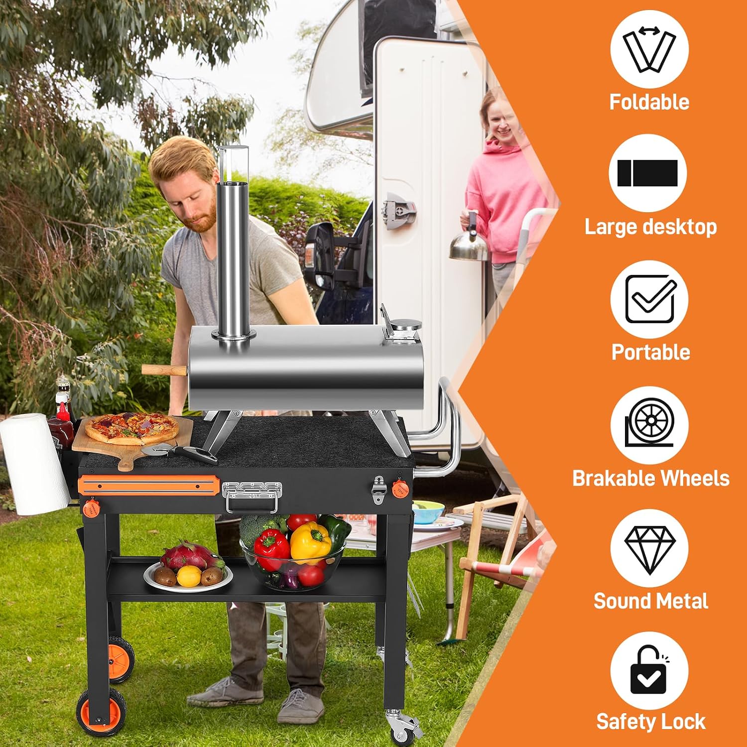EUTRKei Outdoor Grill Cart with Wheels, Blackstone Griddle Stand for 17' & 22', Folding Grill Table for Weber Grill, Ninja Woodfire Outdoor Grill, Portable Grill Table for Griddle Accessories