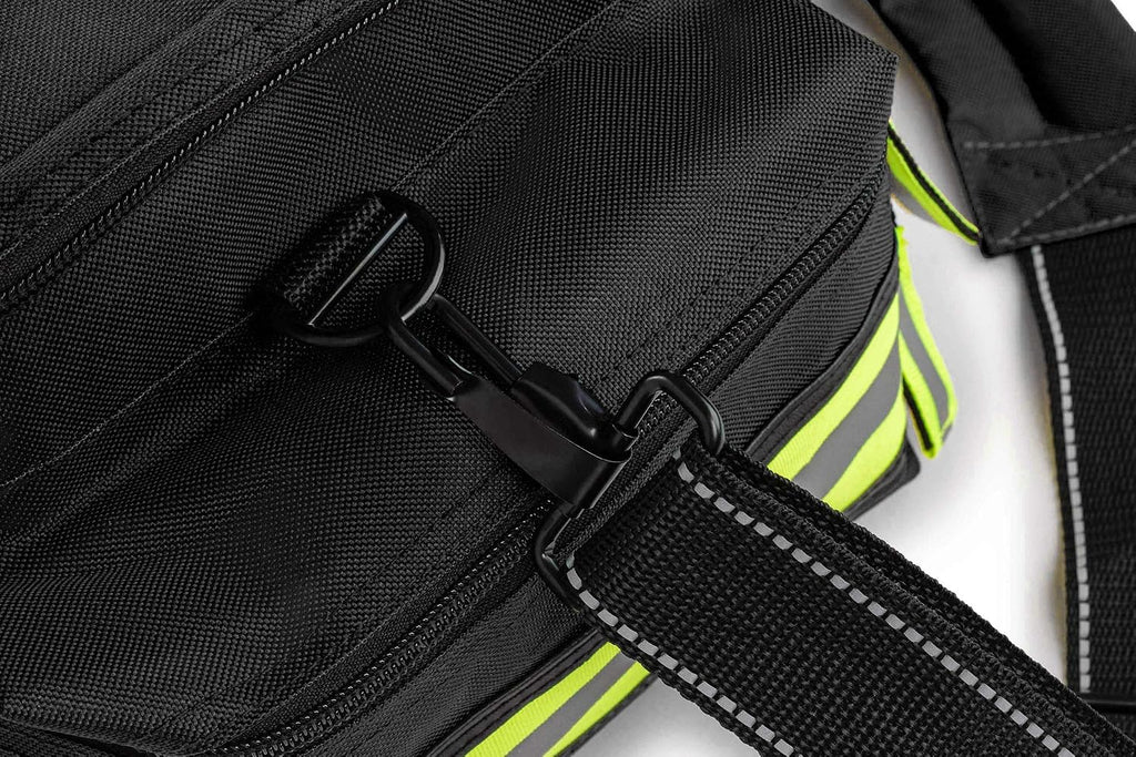 Scherber First Responder Fully-Stocked Professional Essentials EMT/EMS Trauma Kit | HSA/FSA Approved | Reflective Bag w/8 Zippered Pockets & Compartments & 200+ First Aid Supplies - Black