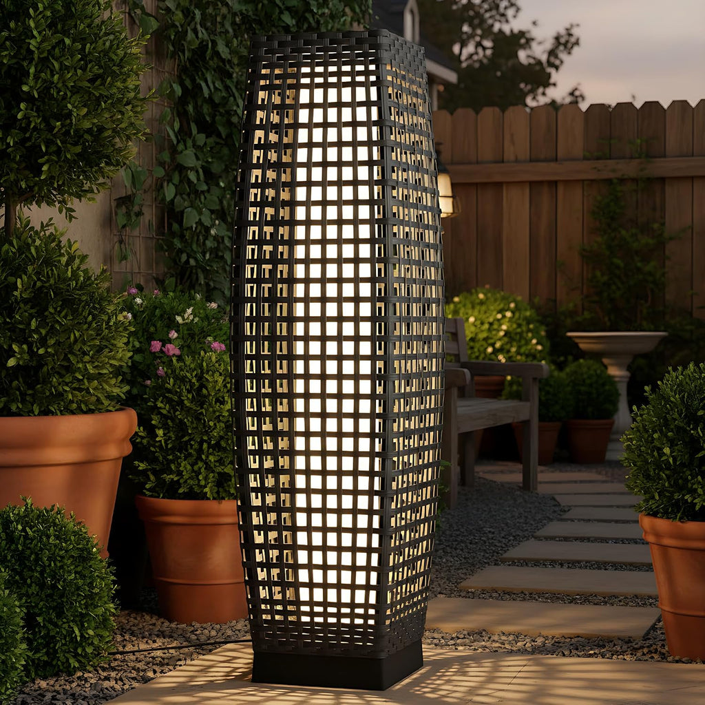 Grand Patio 2-Piece Outdoor Solar Floor Lamps, Wicker Lantern Lights, Water-Resistant Patio Lighting for Deck, Garden & Porch, Large Fuji, Silver Gray