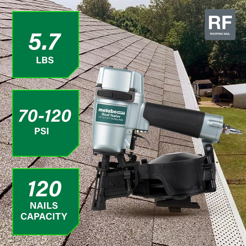 Metabo HPT Roofing Nailer, Pro-Preferred Pneumatic Power Nailer in Roofing Tools, Pneumatic Roofing Nailer for Asphalt Roofing Shingles, Nailer 16 Degree 7/8″ to 1-3/4″ Roofing Nails, NV45AB2