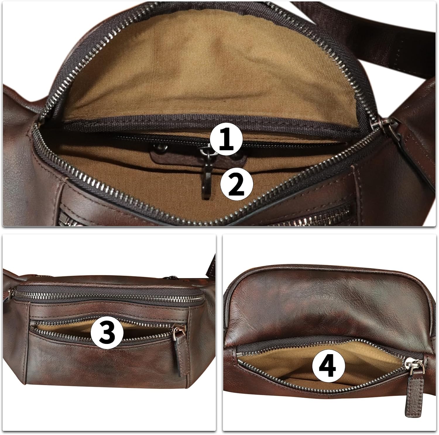 Genuine Leather Fanny Pack for Women and Men Vintage Real Leather Waist Bag Hip Bum Crossbody Sling Bags (Coffee)