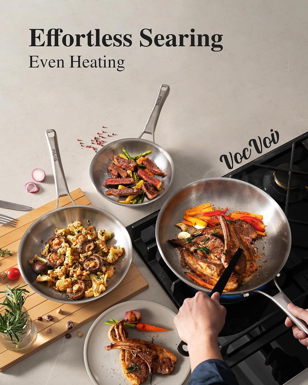 Stainless Steel Cookware Set,Tir-Ply Pots and Pans Set,10 Pcs Stainless Steel Induction Kitchen Cookware Sets,PFOA Free, Frying Pans, Butter warmer,Saute Pan & Stock Pot,Compatible with All Cooktops