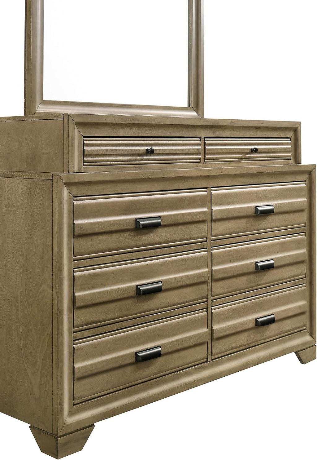 Roundhill Furniture Loiret Storage Platform King WallBed with Dresser and Mirror, Chest, Light Gray