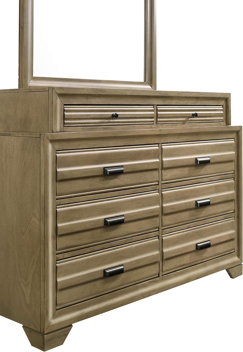 Roundhill Furniture Loiret Storage Platform King WallBed with Dresser and Mirror, Chest, Light Gray